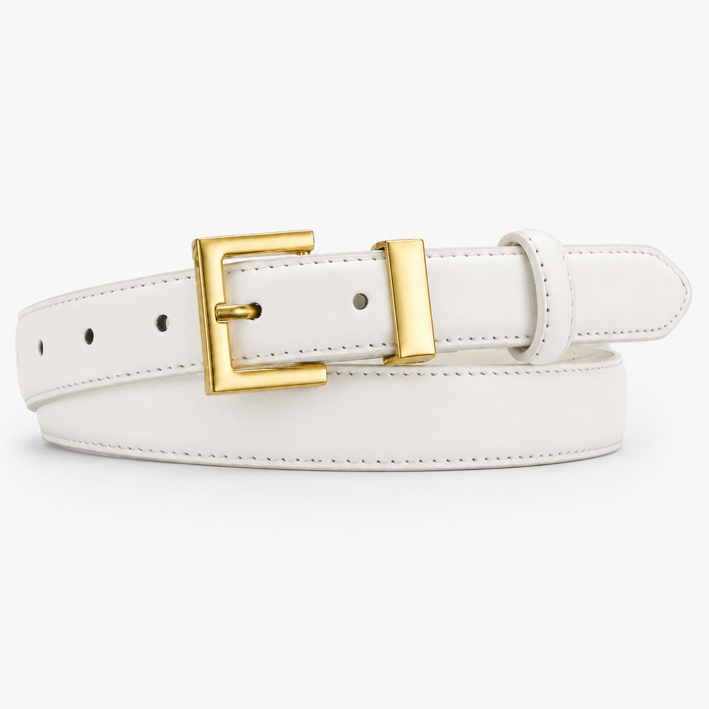 Ceinture Blanche Femme En Similicuir À Boucle Carrée Dorée Univers Ceinture