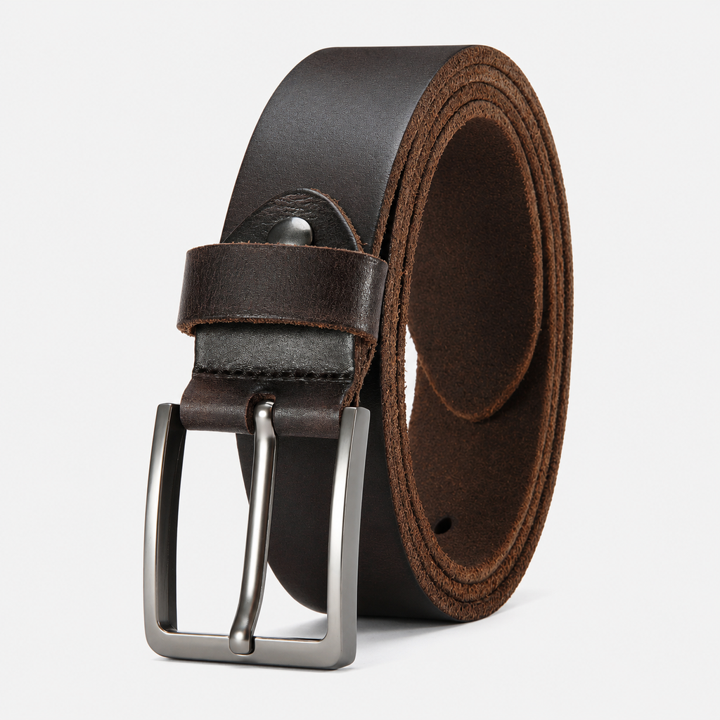 Ceinture À Boucle En Cuir De Vachette Café Homme détail Univers Ceinture