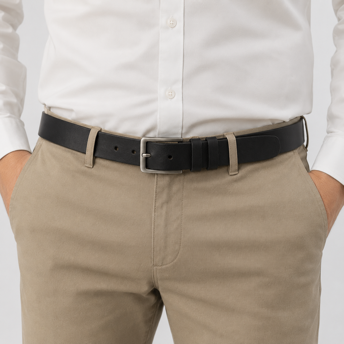 Ceinture Classique En Cuir À Boucle Ardillon Noire portée Homme Univers Ceinture
