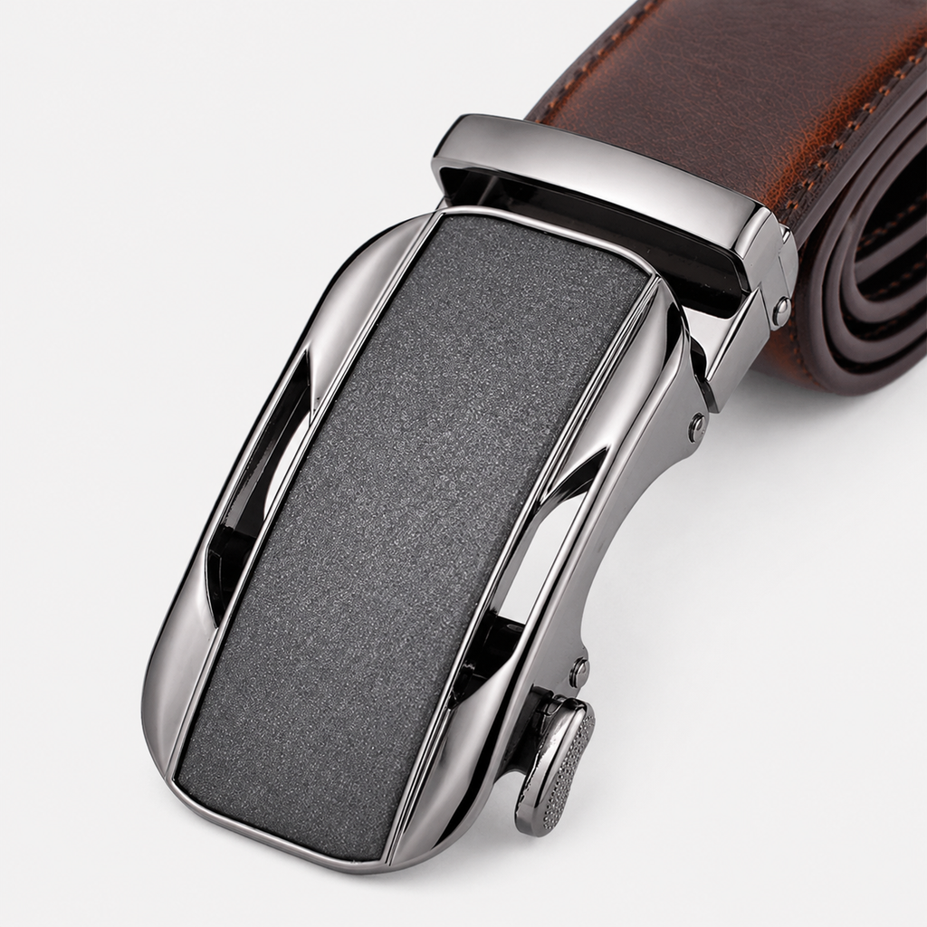 Ceinture À Cliquet En Cuir Véritable Avec Boucle Automatique détails Homme Univers Ceinture