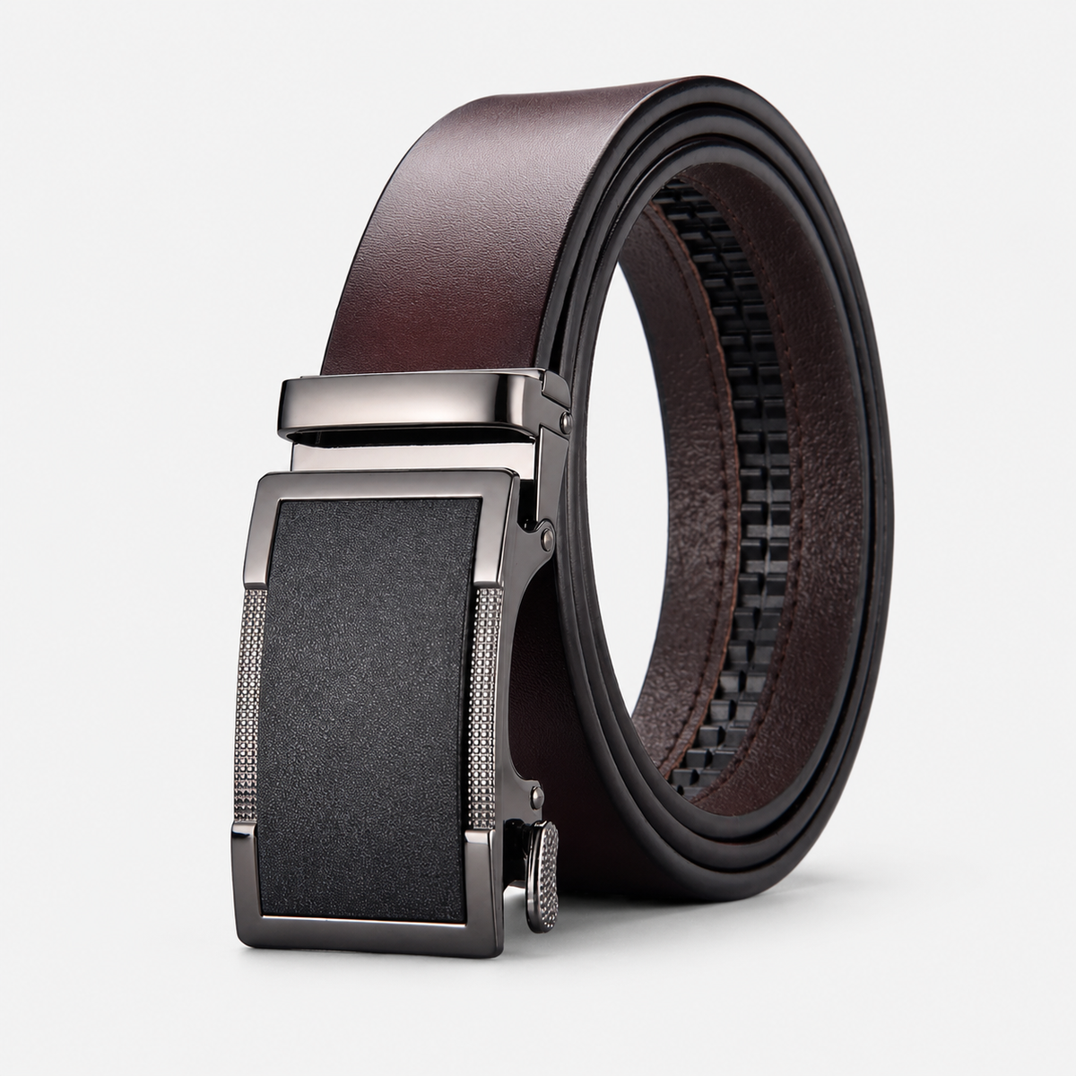 Ceinture À Crémaillère En Cuir De Vachette À Boucle marron2 Univers Ceinture