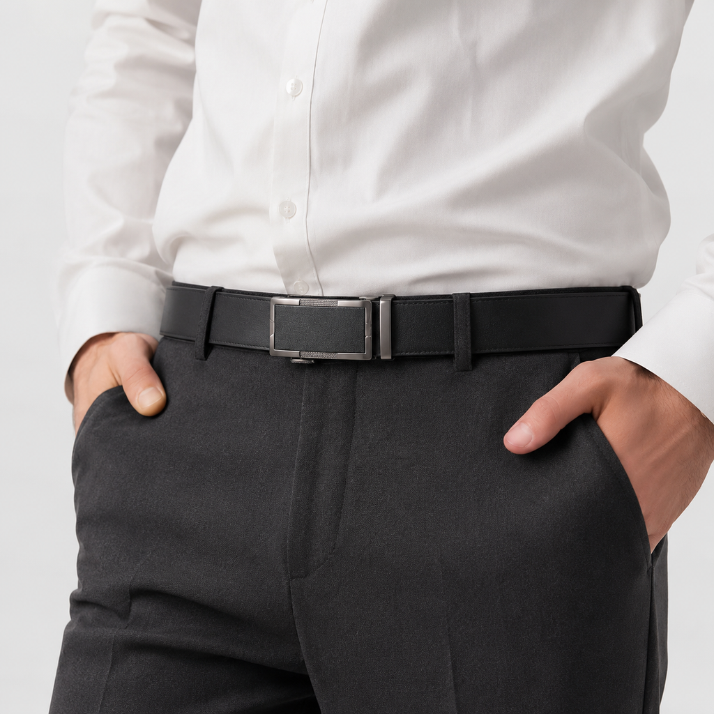 Ceinture À Crémaillère En Cuir De Vachette À Boucle portée Univers Ceinture