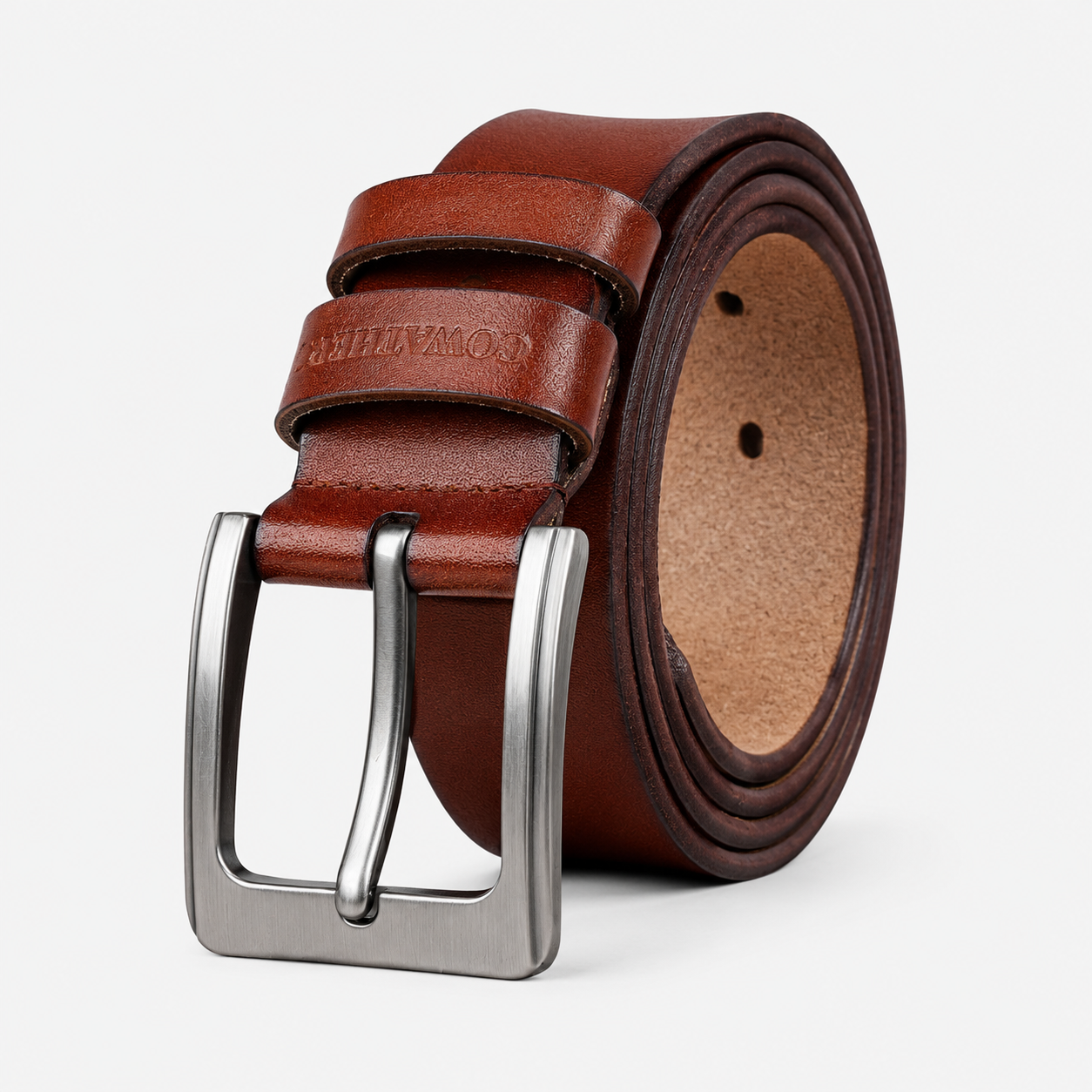 Ceinture Décontractée Marron Pour Homme En Cuir De Vachette