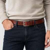 Ceinture Décontractée Marron portée Pour Homme En Cuir De Vachette