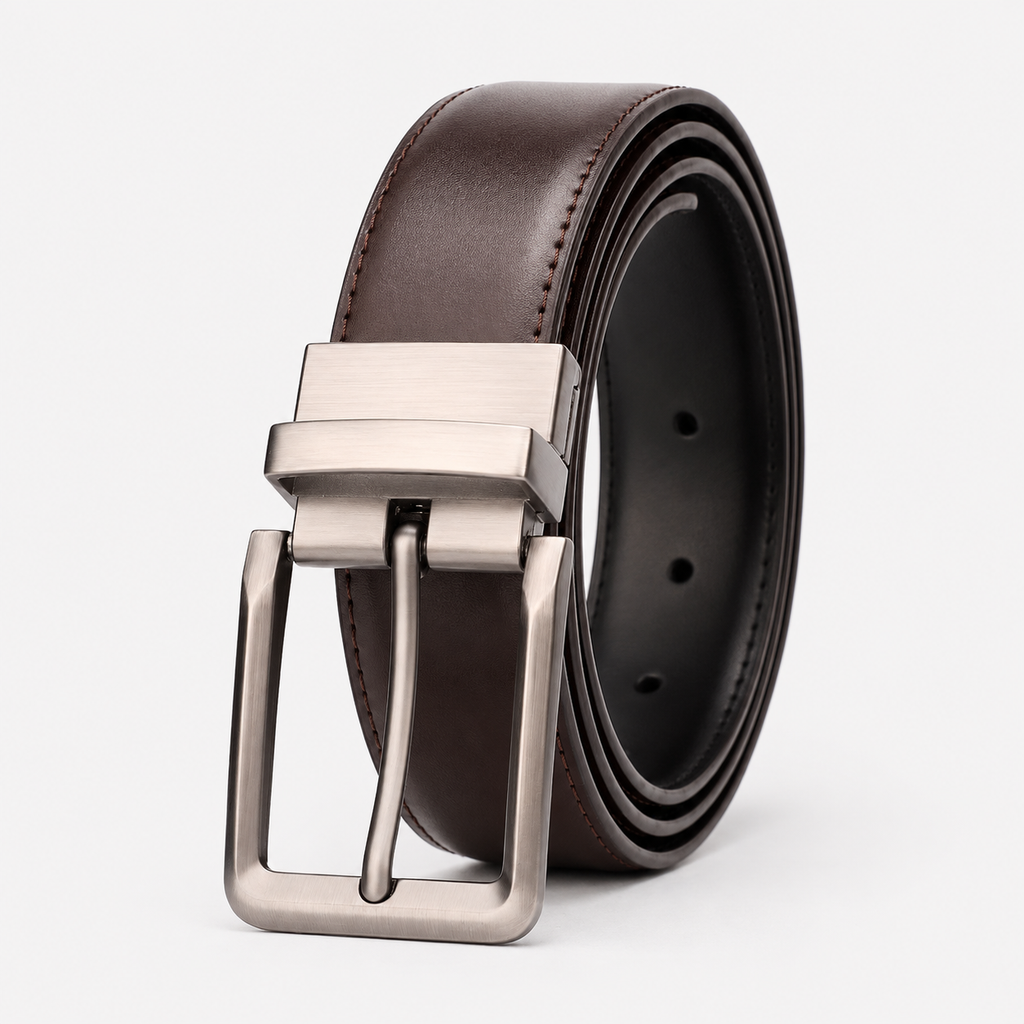 Ceinture En Croûte De Cuir Avec Boucle Ardillon Rotative Marron Univers Ceinture