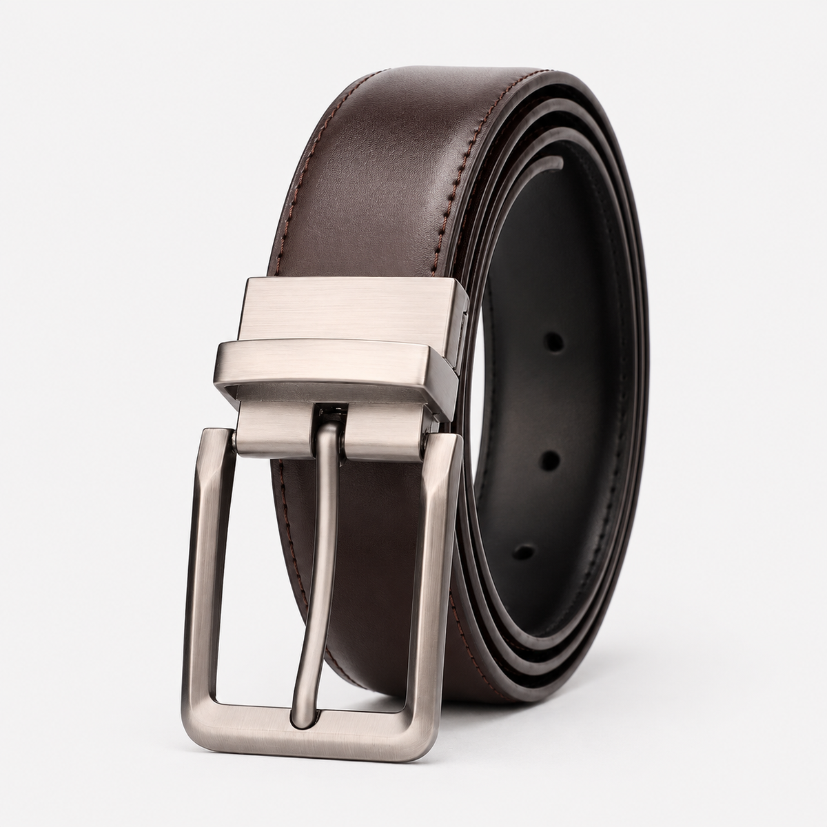 Ceinture En Croûte De Cuir Avec Boucle Ardillon Rotative Marron Univers Ceinture