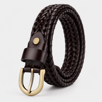 Ceinture En Cuir De Vachette 2.8Cm Tressée Café Femme Univers Ceinture