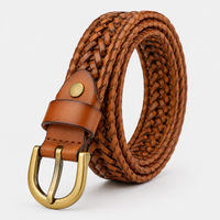 Ceinture En Cuir De Vachette 2.8Cm Tressée Camel Femme Univers Ceinture