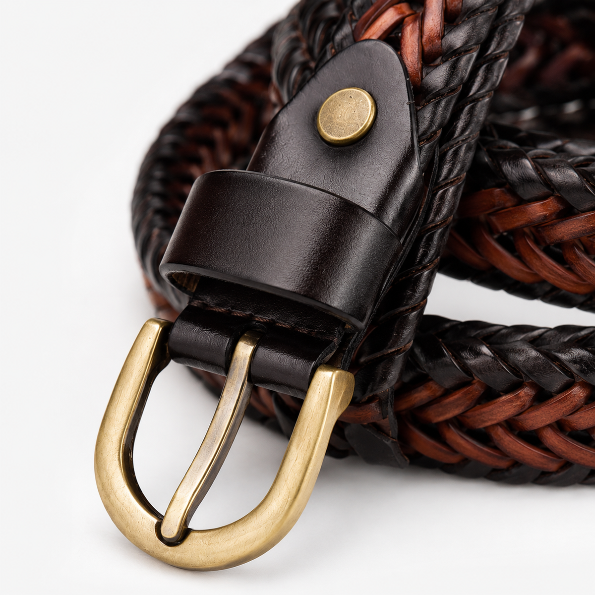 Ceinture En Cuir De Vachette 2.8Cm Tressée Cognac détail Femme Univers Ceinture