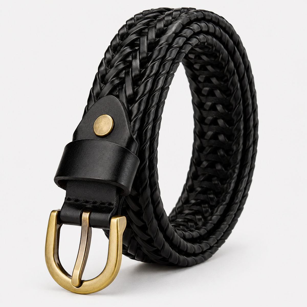 Ceinture En Cuir De Vachette 2.8Cm Tressée Noire Femme Univers Ceinture