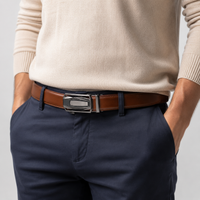 Ceinture En Cuir Fendu Marron Homme À Crémaillère portée Univers Ceinture