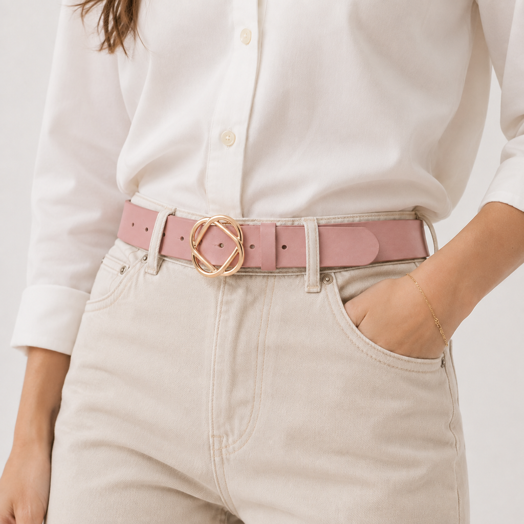 Ceinture En Cuir Rose Femme portée Univers Ceinture
