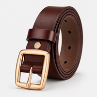 Ceinture En Cuir Véritable Marron À Boucle Carrée Dorée Femme Univers Ceinture