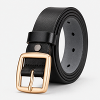Ceinture En Cuir Véritable Noire À Boucle Carrée Dorée Femme Univers Ceinture