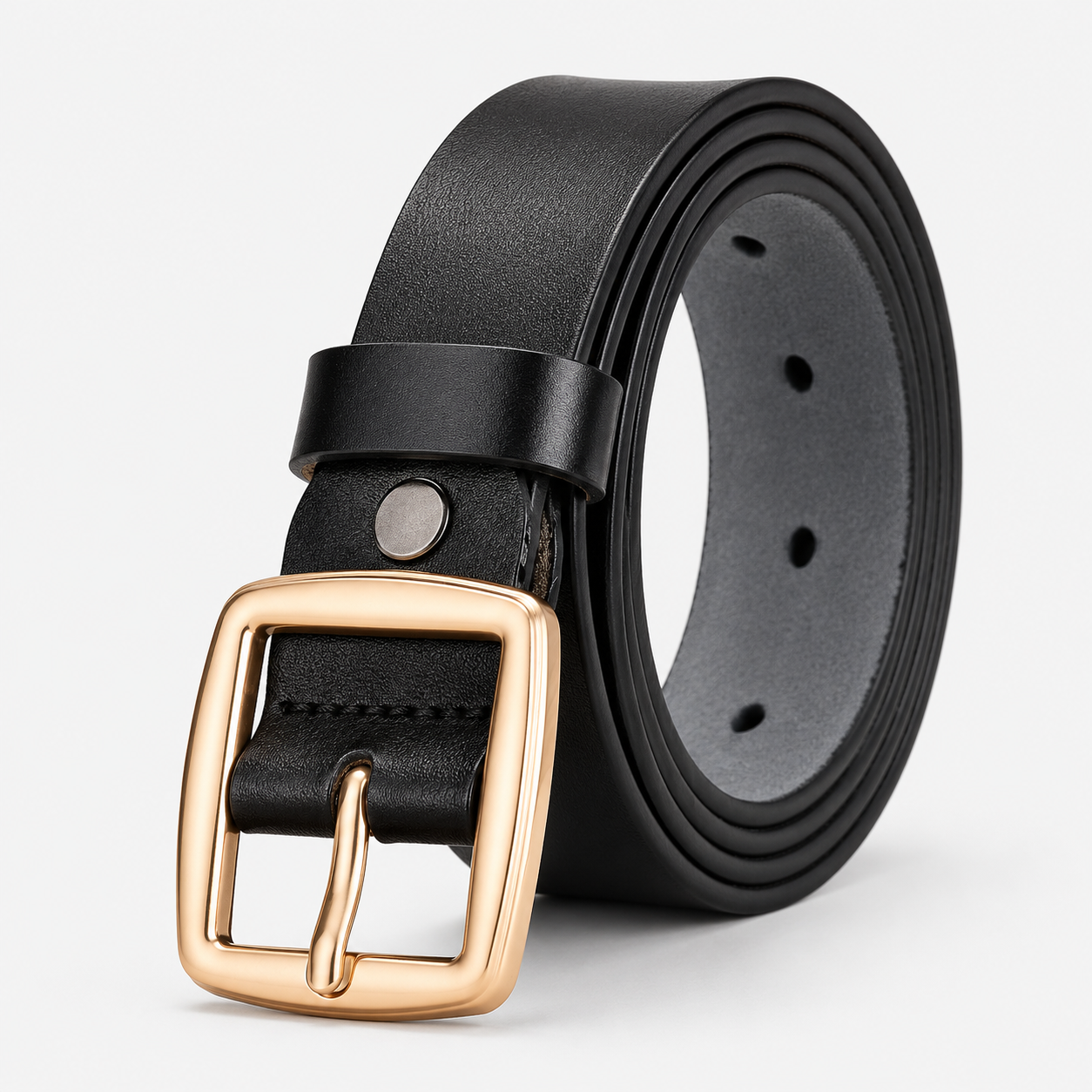 Ceinture En Cuir Véritable Noire À Boucle Carrée Dorée Femme Univers Ceinture