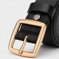Ceinture En Cuir Véritable Noire À Boucle Carrée Dorée détails boucle Femme Univers Ceinture