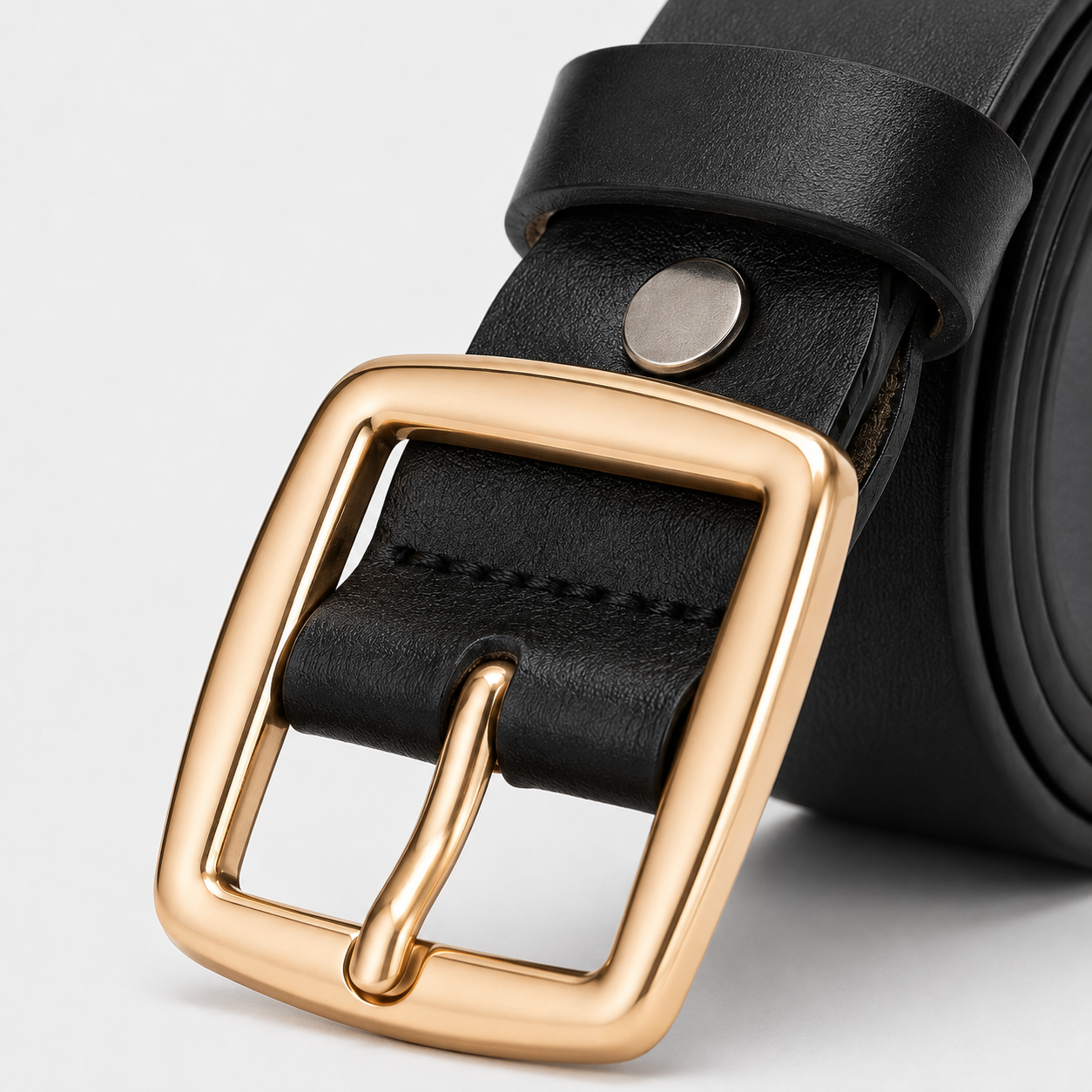 Ceinture En Cuir Véritable Noire À Boucle Carrée Dorée détails boucle Femme Univers Ceinture