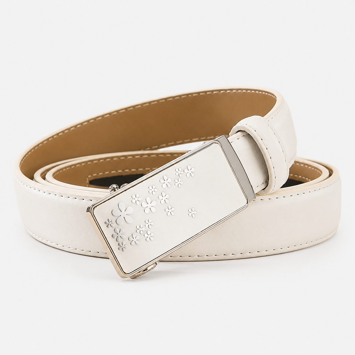 Ceinture Femme Blanc Boucle Automatique En Croûte Univers Ceinture