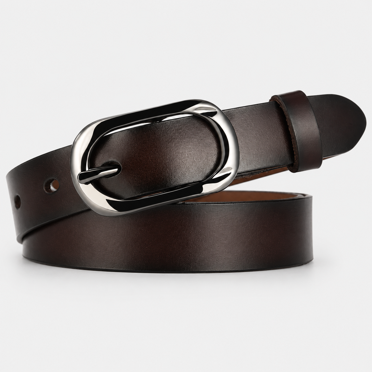 Ceinture Femme En Cuir De Vachette Avec Boucle Ovale Café Univers Ceinture