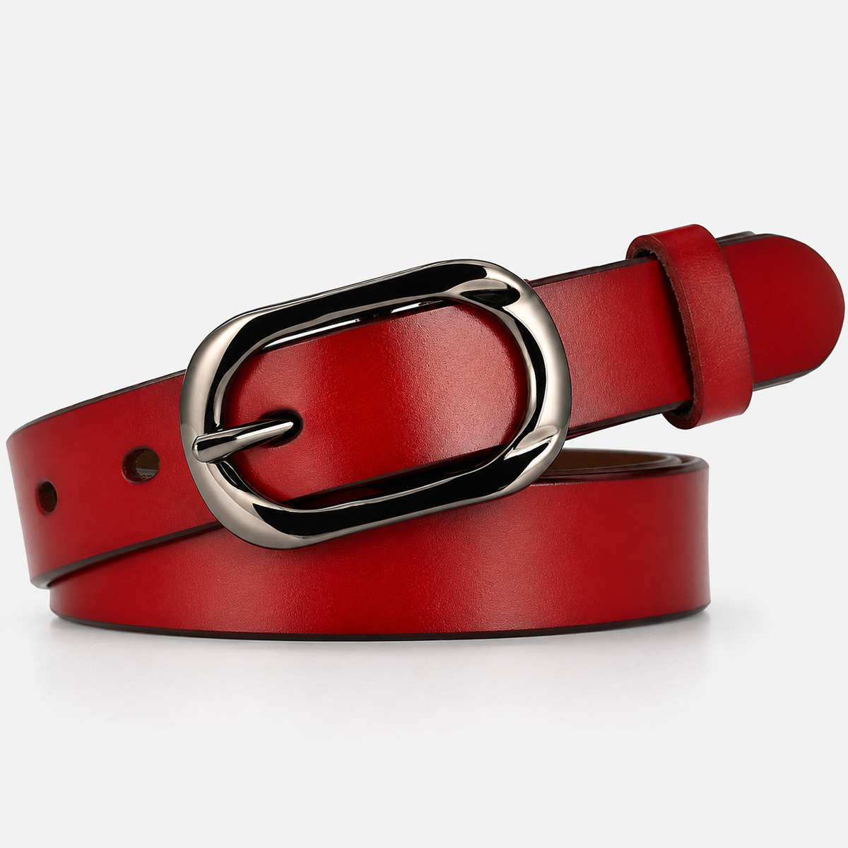 Ceinture Femme En Cuir De Vachette Avec Boucle Ovale Rouge Univers Ceinture