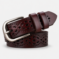 Ceinture Femme En Cuir De Vachette À Fleurs Ajourées Café Univers Ceinture