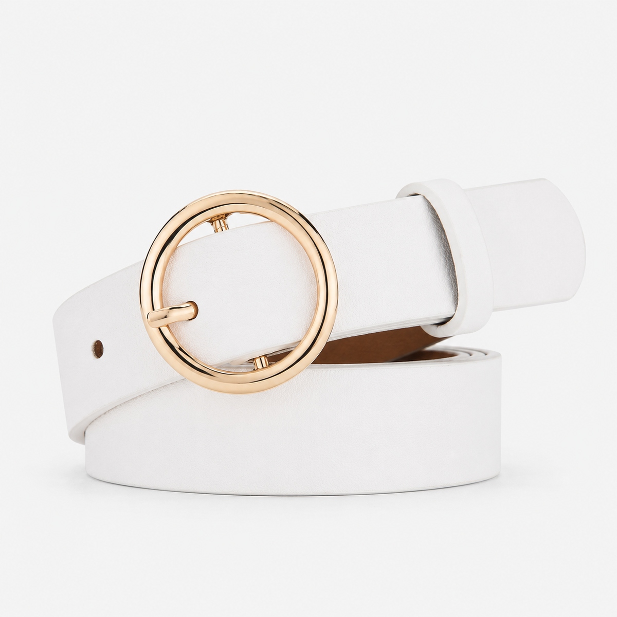 Ceinture Fine Femme 2,5 Cm En Similicuir À Boucle Ronde Blanc Univers Ceinture
