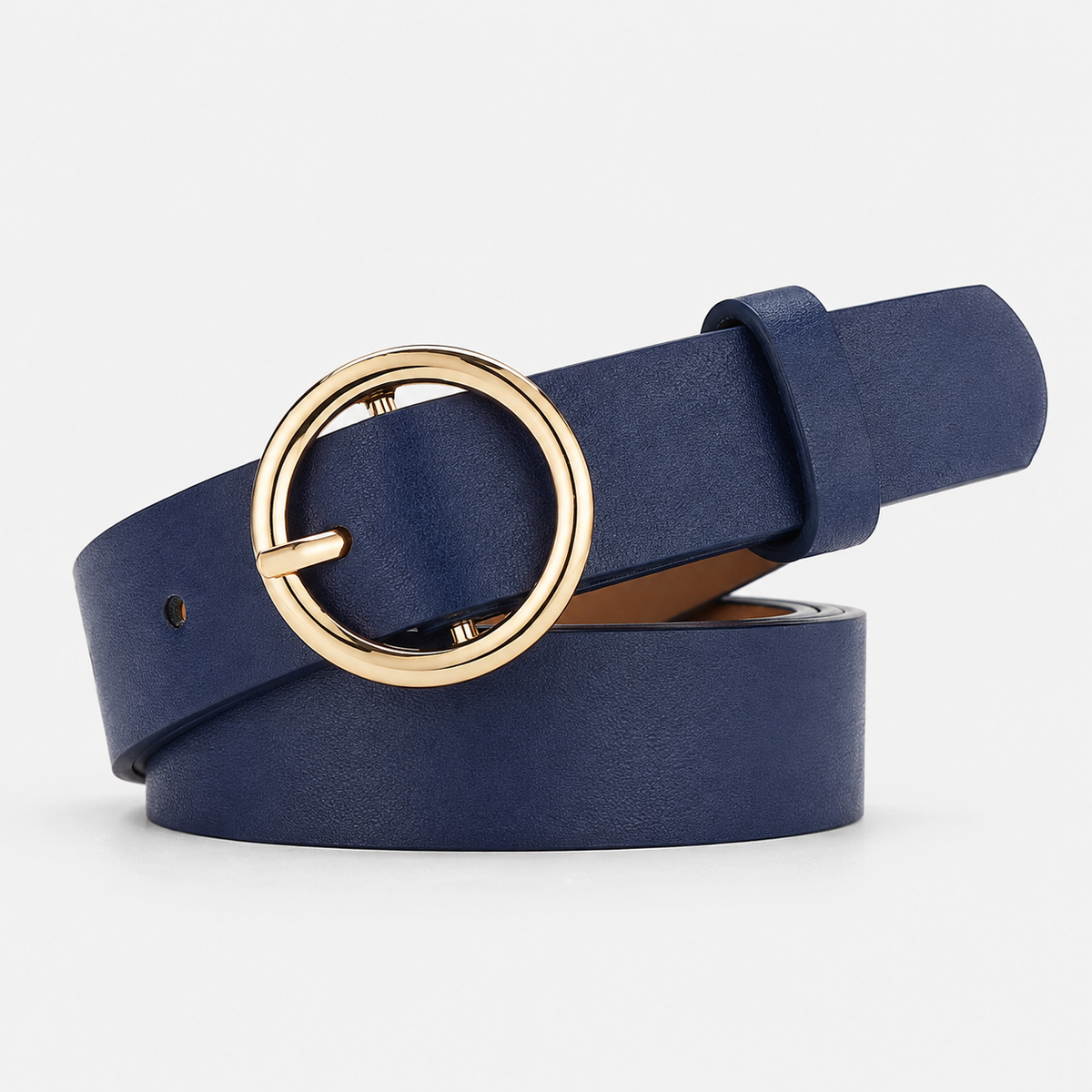 Ceinture Fine Femme 2,5 Cm En Similicuir À Boucle Ronde Bleu Univers Ceinture