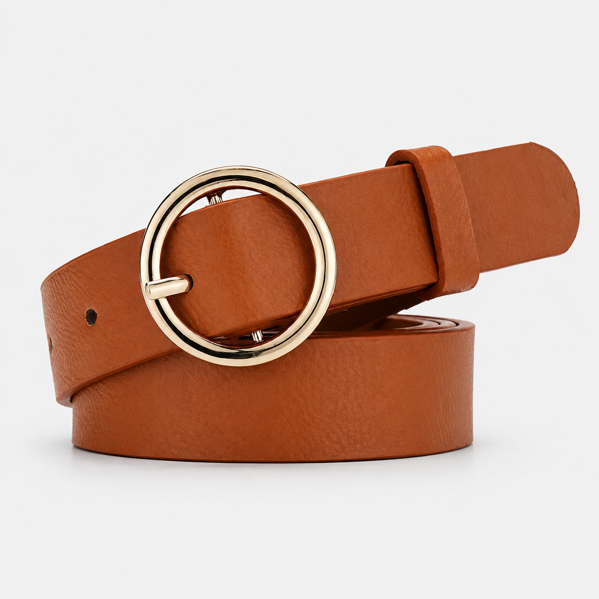 Ceinture Fine Femme 2,5 Cm En Similicuir À Boucle Ronde Caramel Univers Ceinture
