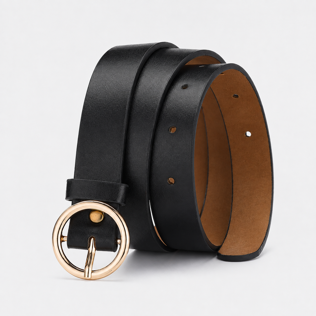 Ceinture Fine Femme 2,5 Cm En Similicuir À Boucle Ronde Noir 2 Univers Ceinture