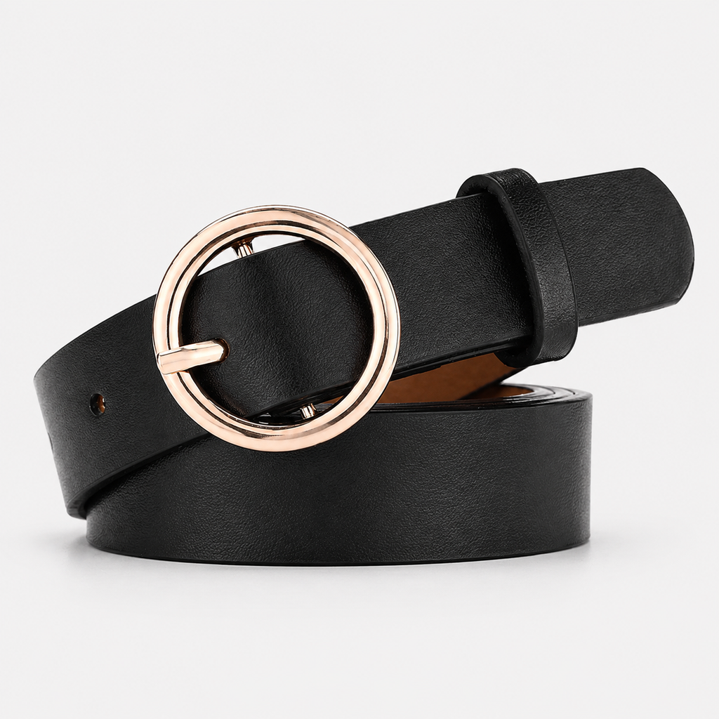 Ceinture Fine Femme 2,5 Cm En Similicuir À Boucle Ronde Noir Univers Ceinture