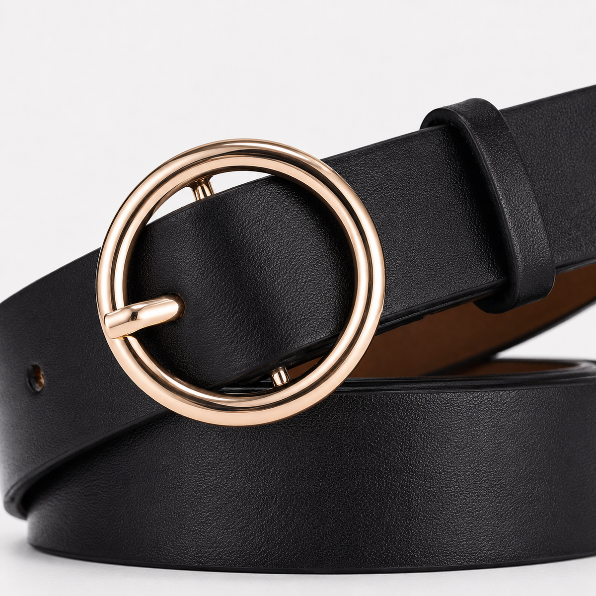 Ceinture Fine Femme 2,5 Cm En Similicuir À Boucle Ronde Noir détails boucle Univers Ceinture