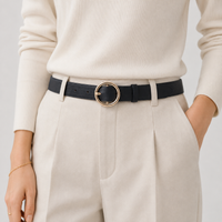 Ceinture Fine Femme 2,5 Cm En Similicuir À Boucle Ronde Noir portée Univers Ceinture