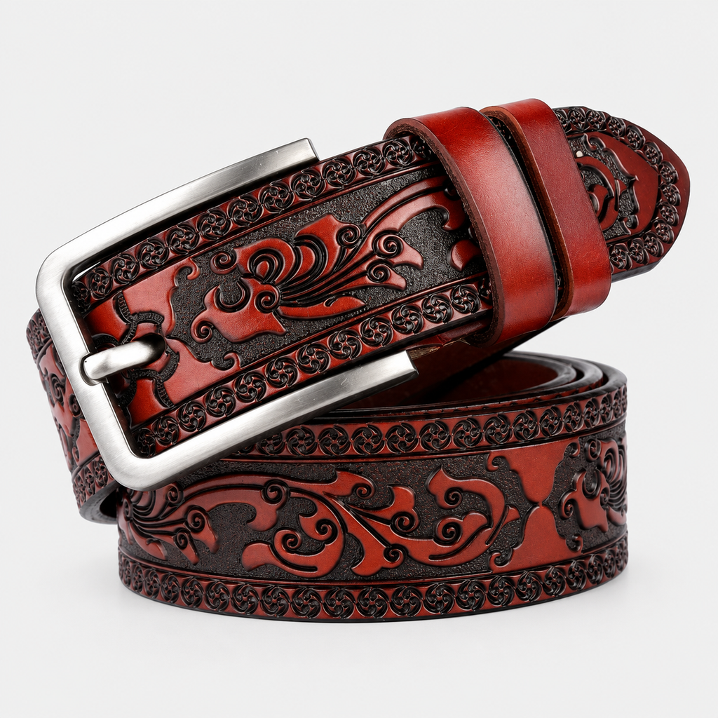 Ceinture Homme En Cuir De Vachette Sculpté Cognac Univers Ceinture