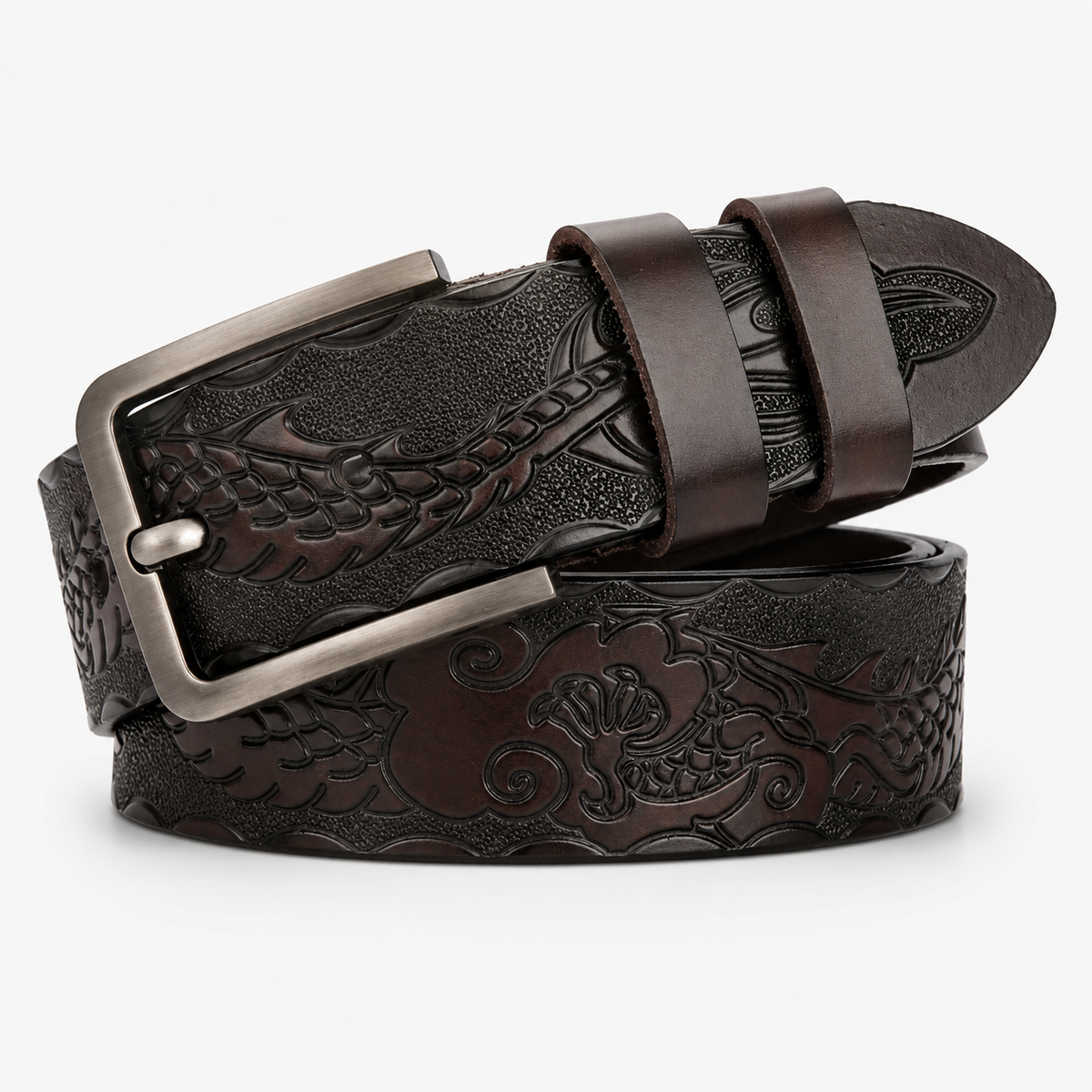 Ceinture Homme En Cuir De Vachette Sculpté café Univers Ceinture