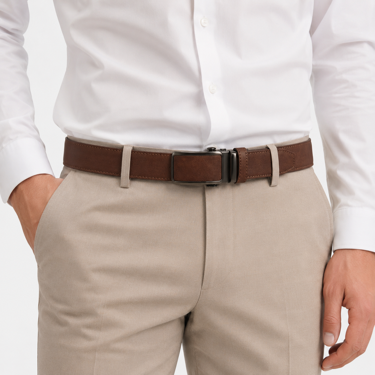Ceinture Homme Marron À Boucle Automatique portée Univers Ceinture
