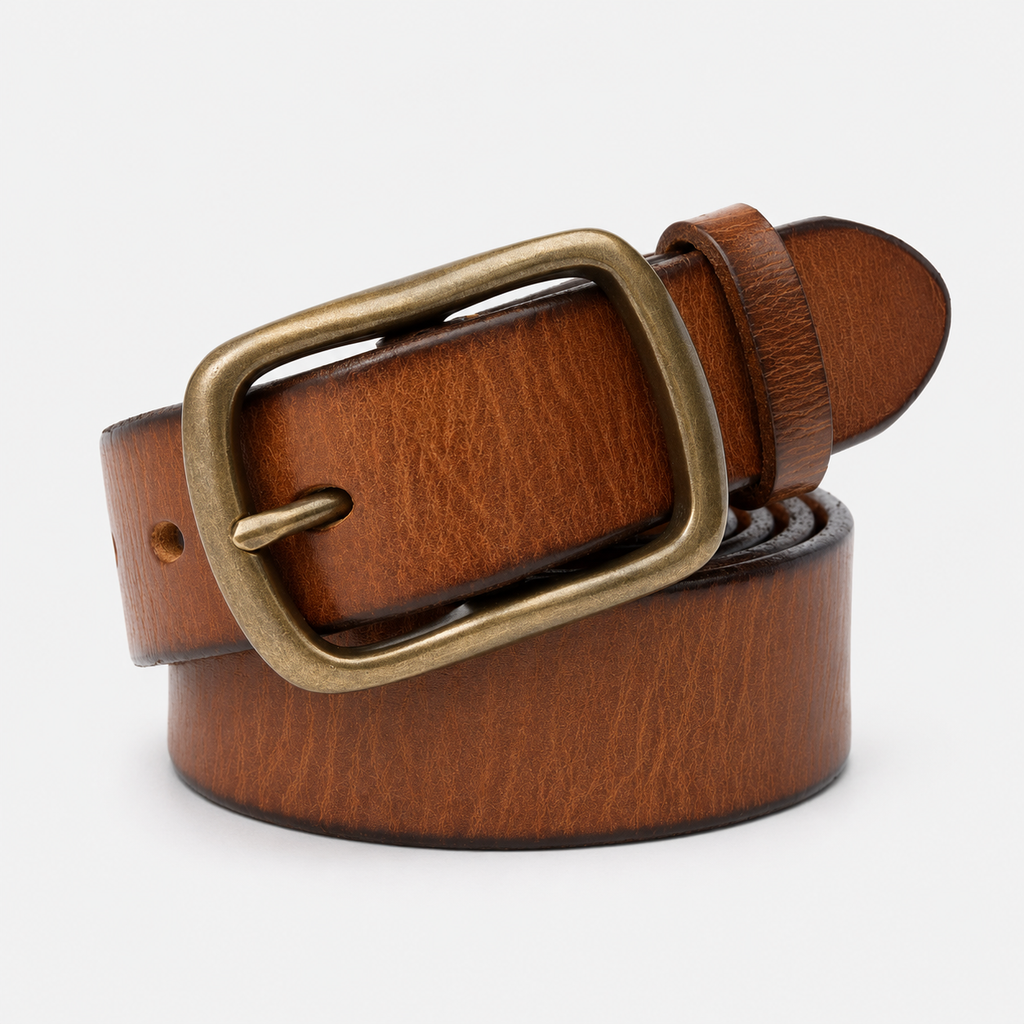 Ceinture Marron Retro En Cuir De Vachette Boucle En Cuivre Homme Univers Ceinture