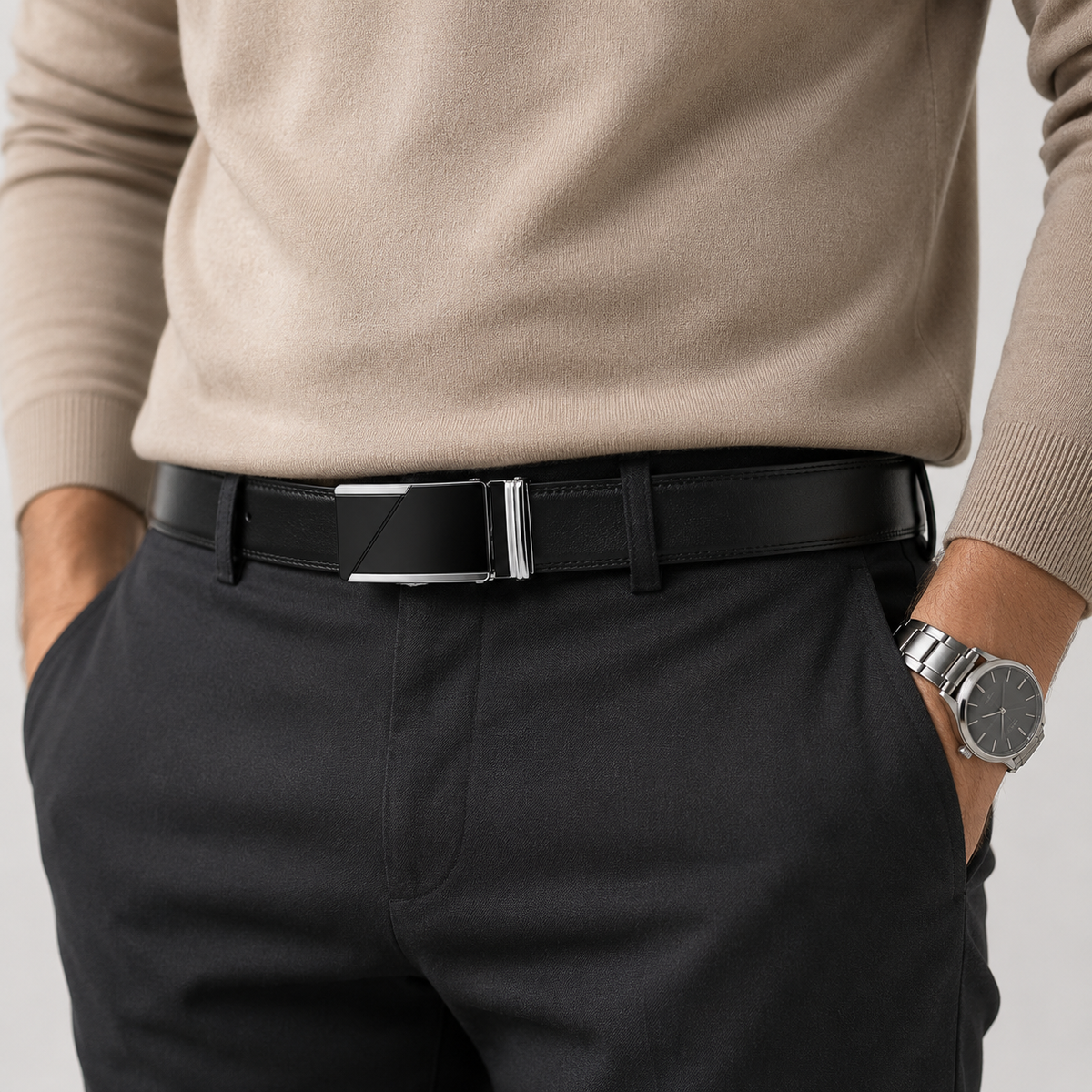 Ceinture Noire Classique Pour Homme En Cuir Véritable portée Univers Ceinture