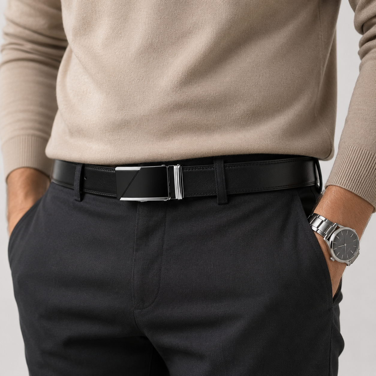 Ceinture Noire Classique Pour Homme En Cuir Véritable portée Univers Ceinture