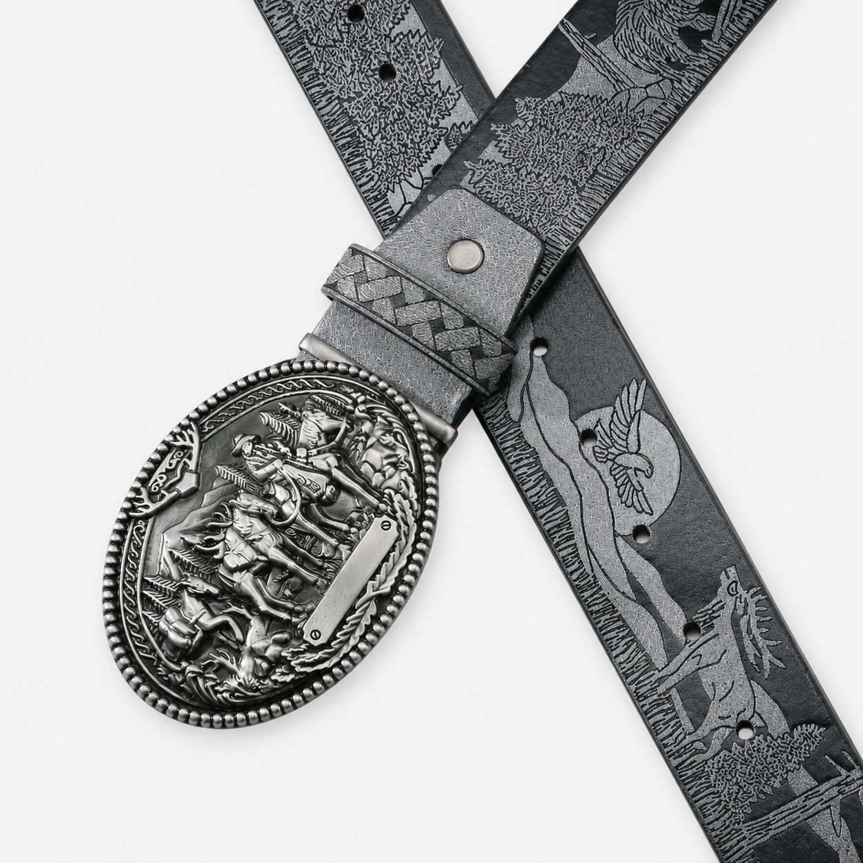 Ceinture Noire En Simili-Cuir Avec Boucle Cowboy Western