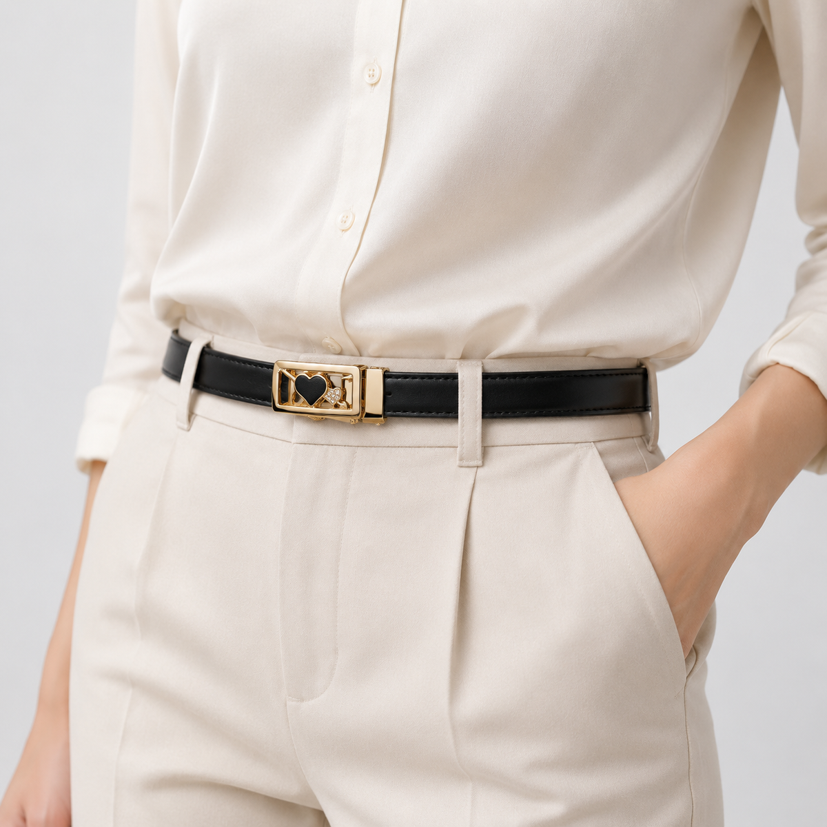 Ceinture Noire Femme À Boucle Automatique En Simili-Cuir Univers Ceinture