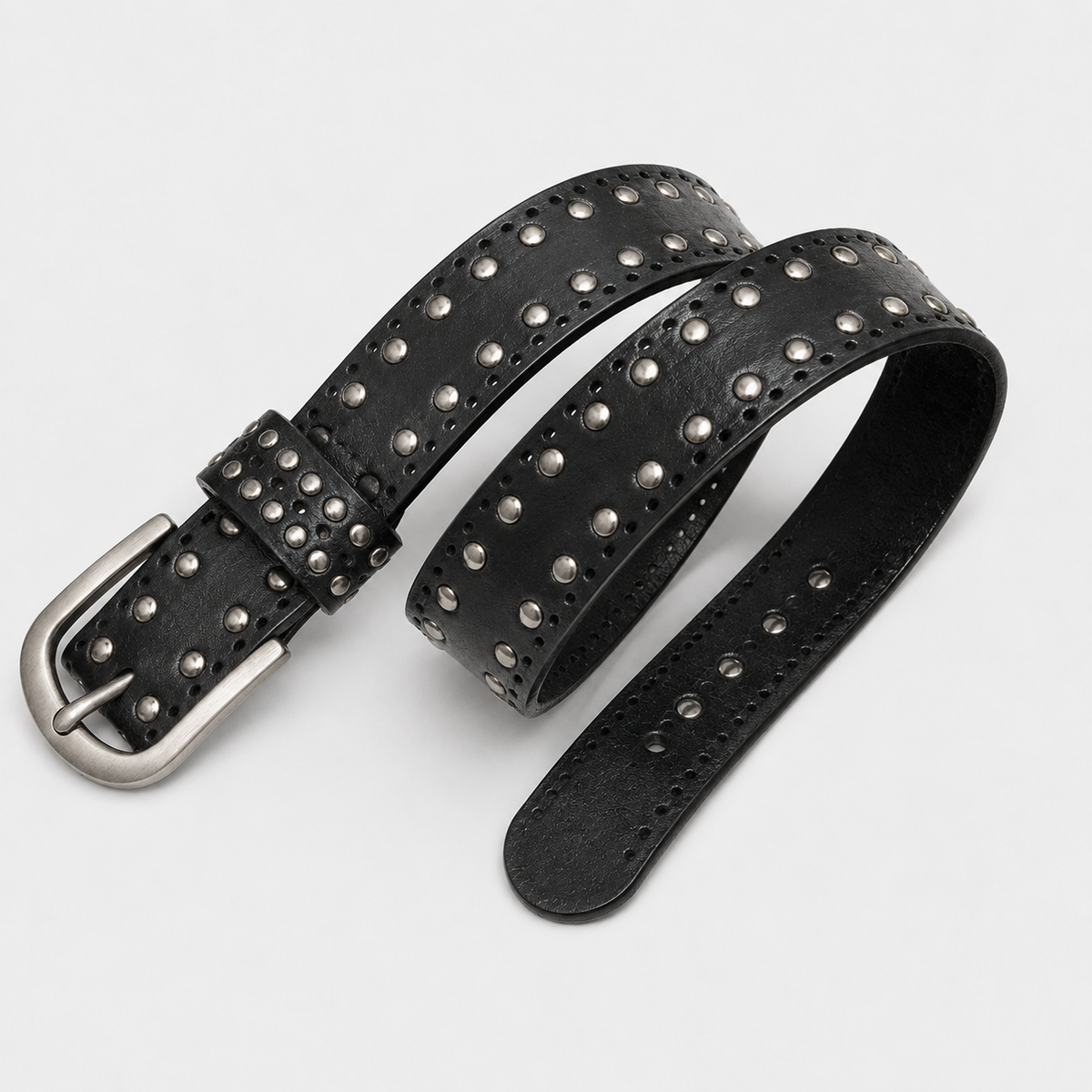 Ceinture Noire Pour Jeans 3.3Cm En Cuir De Vachette À Rivets Univers Ceinture