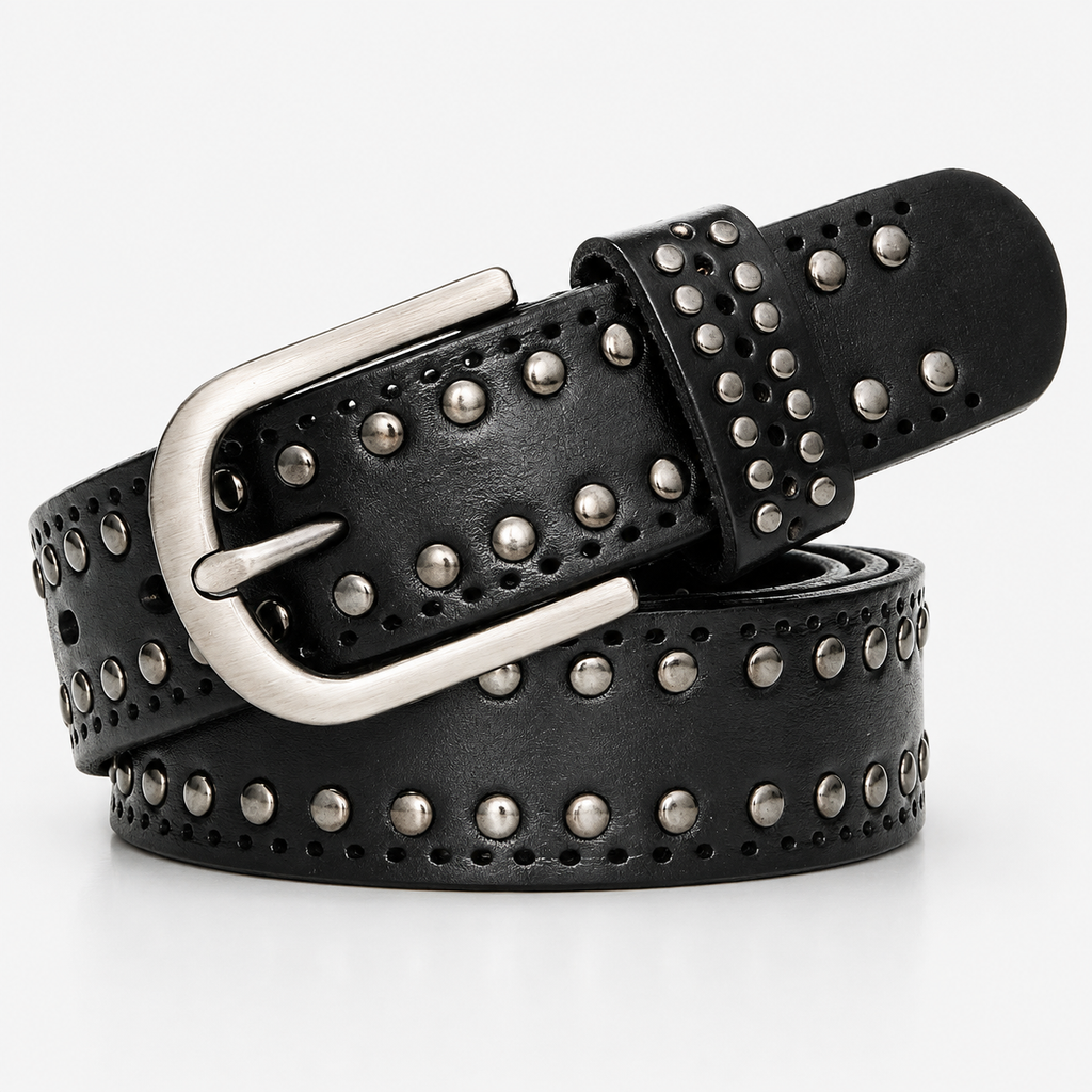 Ceinture Noire Pour Jeans 3.3Cm En Cuir De Vachette À Rivets Univers Ceinture