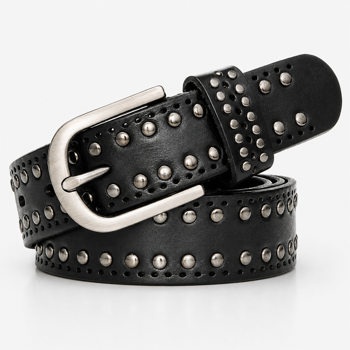 Ceinture Noire Pour Jeans 3.3Cm En Cuir De Vachette À Rivets Univers Ceinture