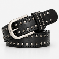 Ceinture Noire Pour Jeans 3.3Cm En Cuir De Vachette À Rivets Univers Ceinture