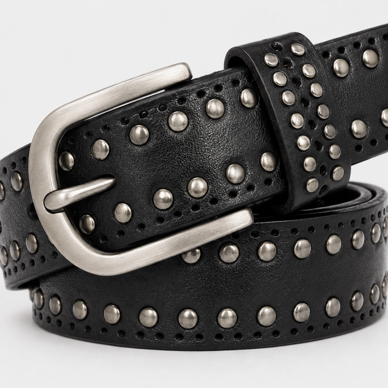 Ceinture Noire Pour Jeans 3.3Cm En Cuir De Vachette À Rivets portée Univers Ceinture