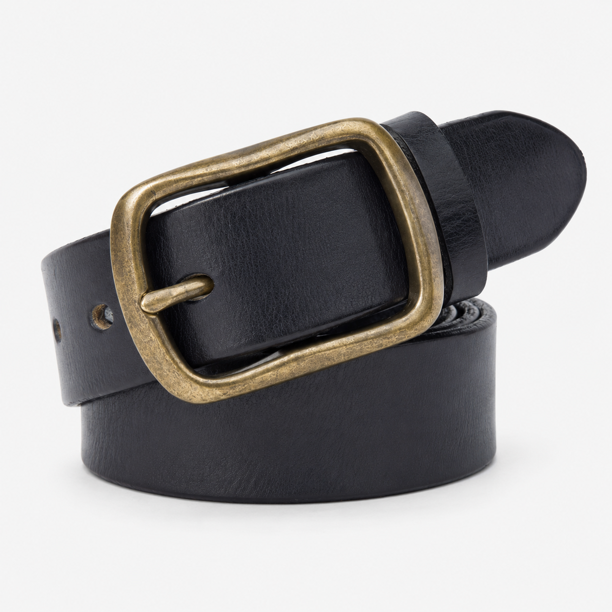Ceinture Noire Retro En Cuir De Vachette Boucle En Cuivre Homme Univers Ceinture