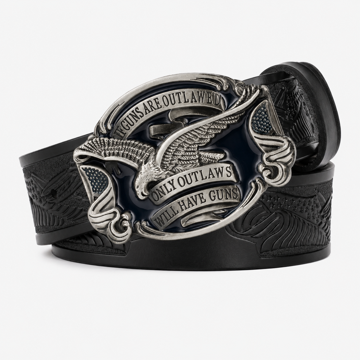 Ceinture Noire Style Cowboy Avec Boucle À Aigle Américain Univers Ceinture