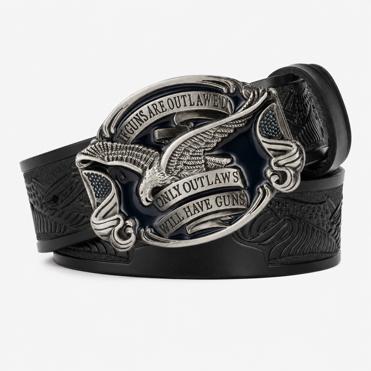 Ceinture Noire Style Cowboy Avec Boucle À Aigle Américain Univers Ceinture