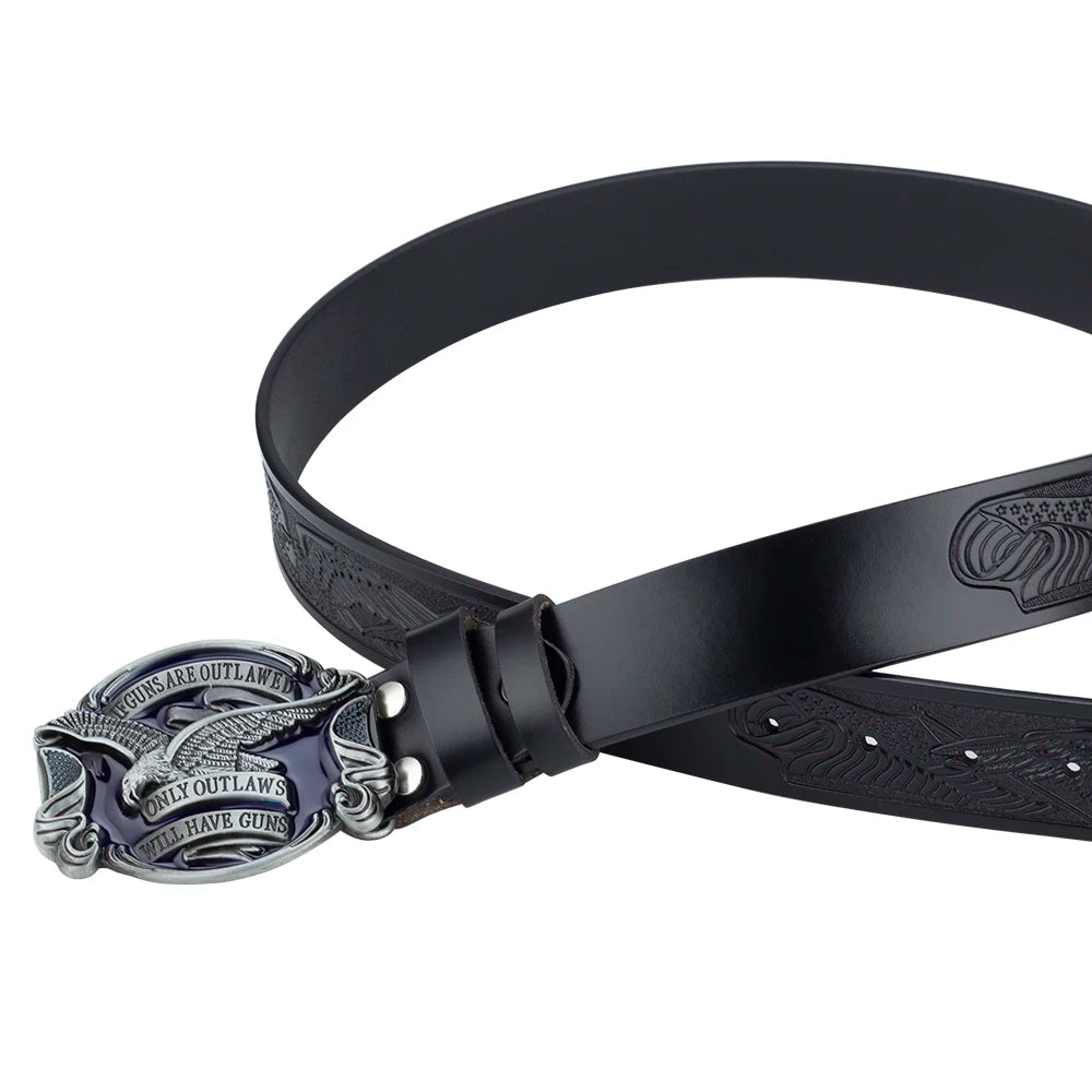 Ceinture Noire Style Cowboy Avec Boucle À Aigle Américain Univers Ceinture