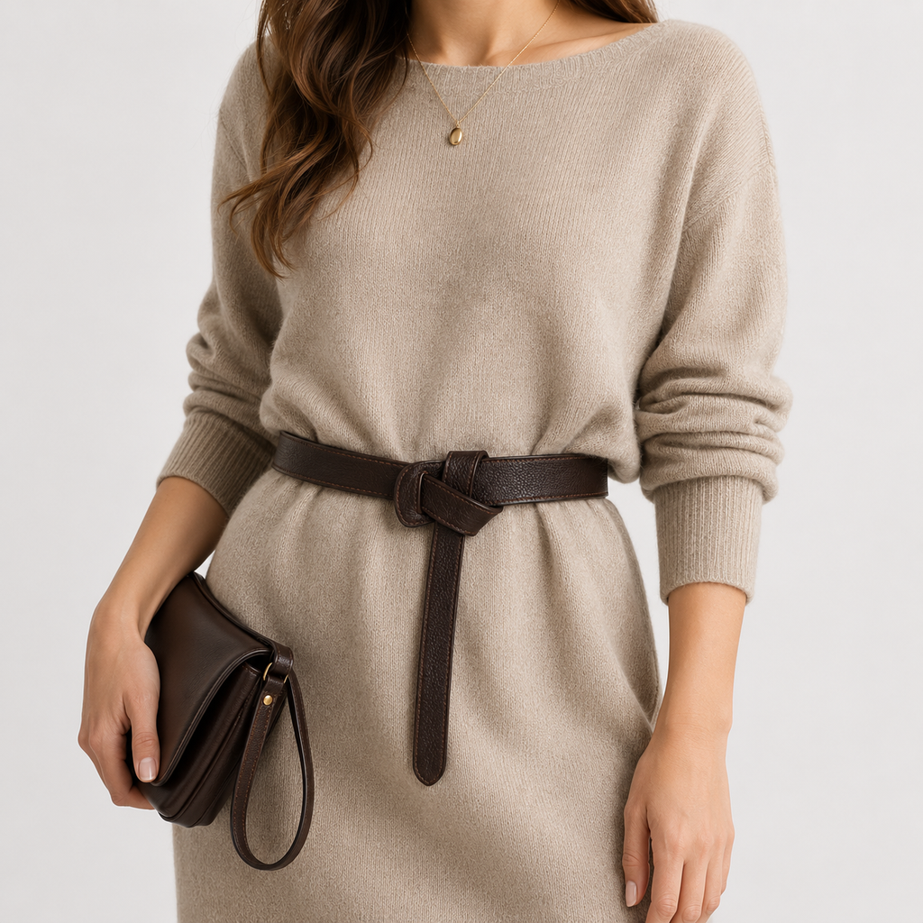 Ceinture À Nouer En Cuir Café Femme portée Univers Ceinture